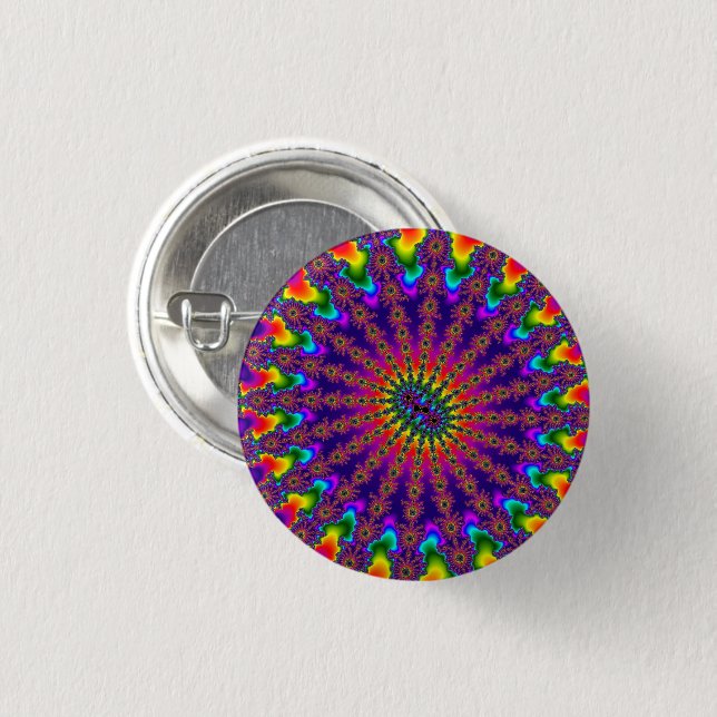 Rainbow Fractal Burst Pinback Button (Front & Back)