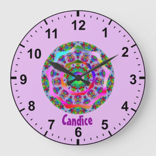  Rainbow Fractal Pattern  Personalised CANDICE  Large Clock