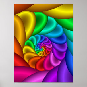 Rainbow Fractal Spiral Rainbow Abstract Vortex Poster