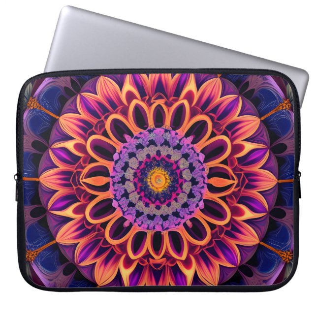 Rainbow Fractal Style Flower Art Laptop Sleeve (Front)