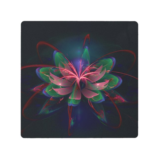 Rainbow Fractal Water Lily Metal Print (Front)