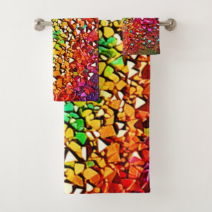 Rainbow Fragment Mosaic Bath Towel Set