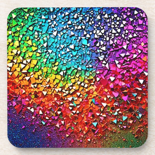 Rainbow Fragment Mosaic Beverage Coaster (Front)
