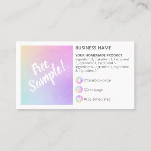 Rainbow Free Sample Ingredients Instructions Business Card