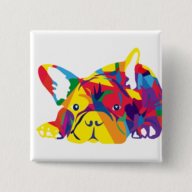 Rainbow French Bulldog Button (Front)