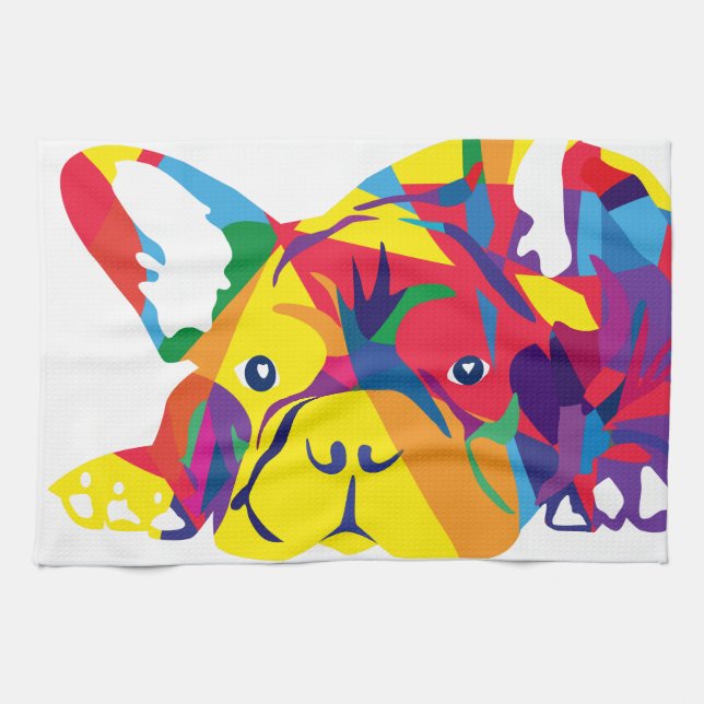 Rainbow French Bulldoge Kitchen Towel (Horizontal)