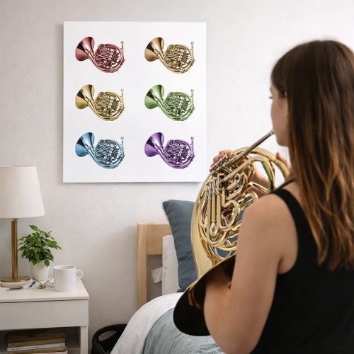 Rainbow French Horn Brass Instrument Art Poster