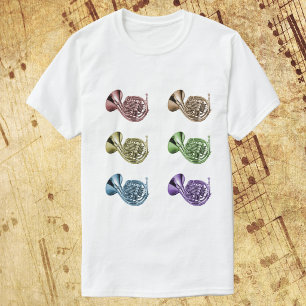 Rainbow French Horn Collage Design Colorful Brass T-Shirt