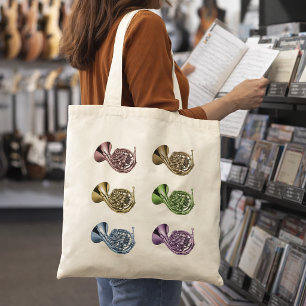 Rainbow French Horn Collage Design Tote Bag