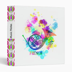 Rainbow French Horn Music Themed 3 Ring Binder