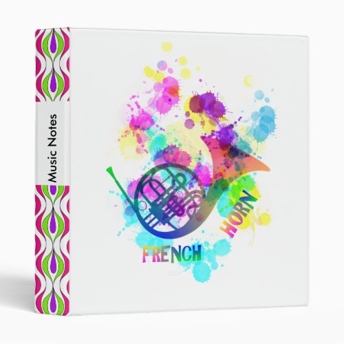 Rainbow French Horn Music Themed 3 Ring Binder