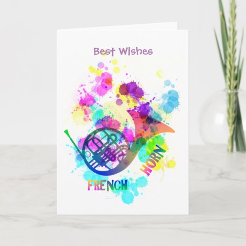 Rainbow French Horn Music Themed Card