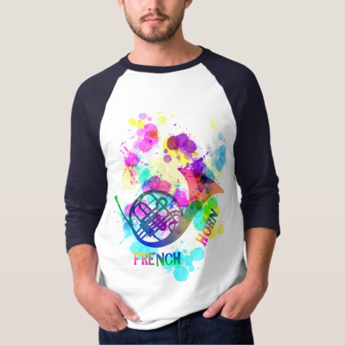 Rainbow French Horn Music Themed T_Shirt