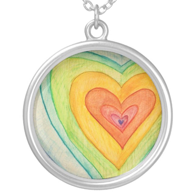 Rainbow Friendship Hearts Silver Necklace Pendants (Front)
