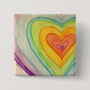 Rainbow Frienship Hearts Art Buttons or Lapel Pins