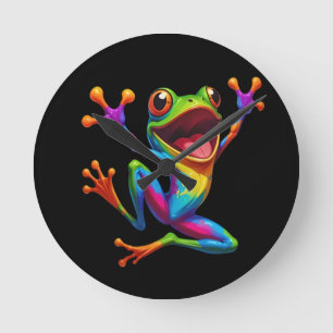 Rainbow Frog Round Clock