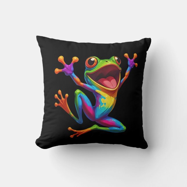 Rainbow Frog  Throw Pillow (Front)
