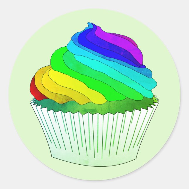 Rainbow Frosting Cupcake Classic Round Sticker (Front)