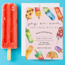 Rainbow Fruit Popsicle Birthday Party Invitation