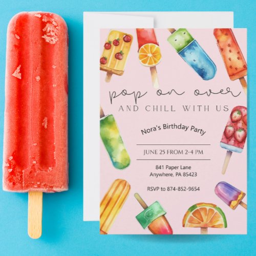 Rainbow Fruit Popsicle Birthday Party Invitation