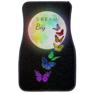 Rainbow Full Moon & Rainbow Butterflies Dream Big Car Floor Mat