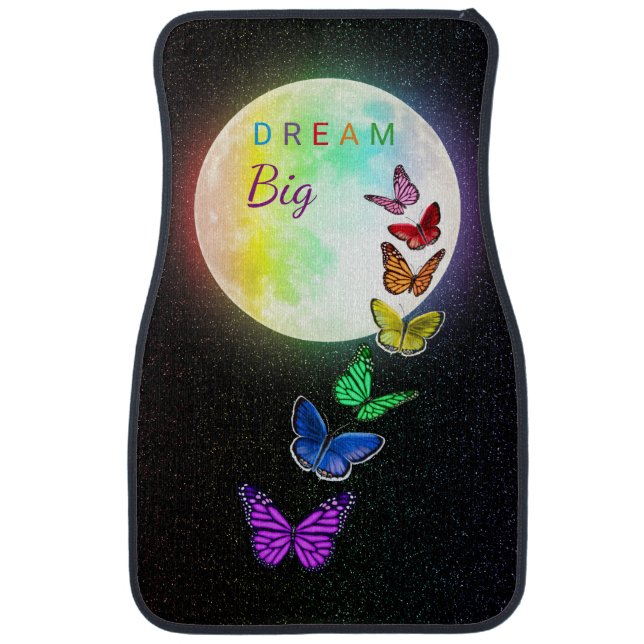 Rainbow Full Moon & Rainbow Butterflies Dream Big Car Floor Mat (Front)
