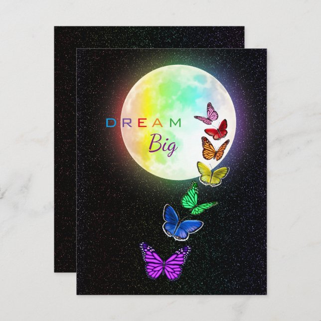 Rainbow Full Moon & Rainbow Butterflies Dream Big Invitation (Front/Back)