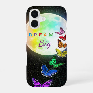 Rainbow Full Moon & Rainbow Butterflies Dream Big iPhone 16 Case