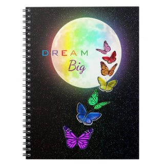 Rainbow Full Moon & Rainbow Butterflies Dream Big Notebook