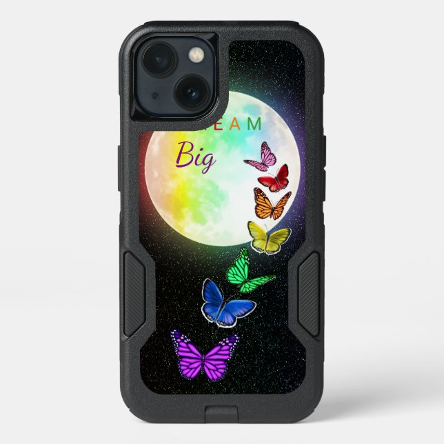 Rainbow Full Moon & Rainbow Butterflies Dream Big Otterbox iPhone Case (Back)