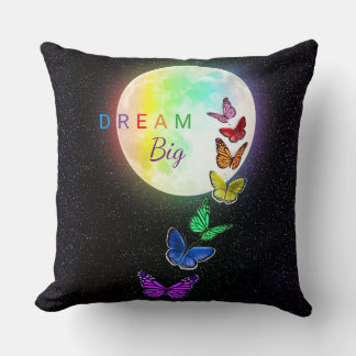 Rainbow Full Moon & Rainbow Butterflies Dream Big Throw Pillow