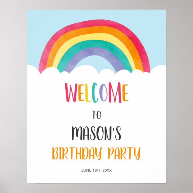 Rainbow Fun Boy Birthday Welcome Table Sign (Front)