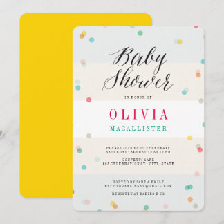 Rainbow Fun Confetti Modern Chic Cute Baby Shower Invitation