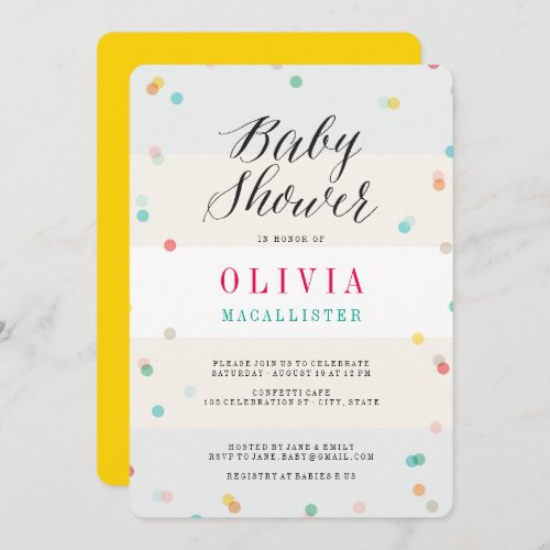 Rainbow Fun Confetti Modern Chic Cute Baby Shower Invitation