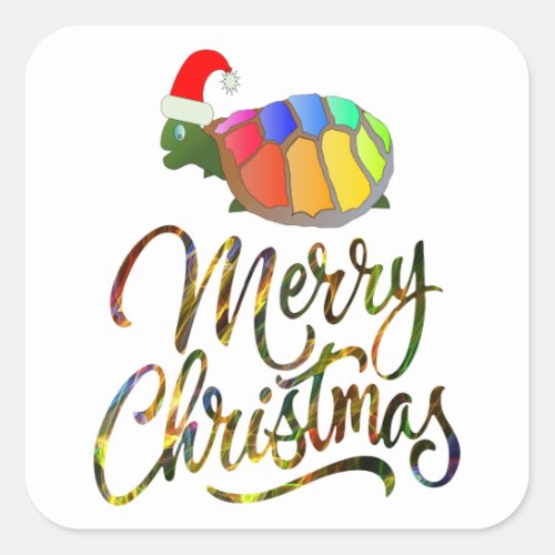Rainbow Funny Turtle Wearing Santa Hat Xmas Gifts Square Sticker