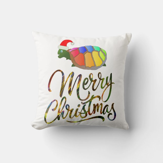 Rainbow Funny Turtle Wearing Santa Hat Xmas Gifts Throw Pillow (Front)