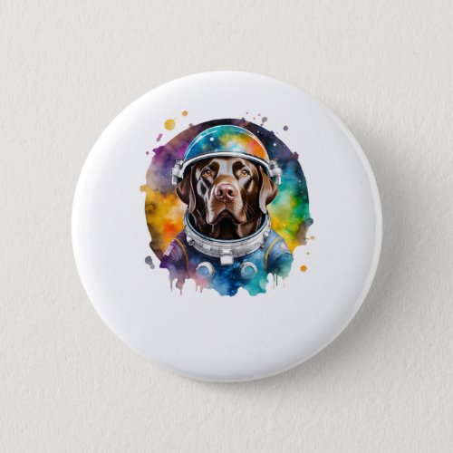 Rainbow Galaxy Astronaut Chocolate Labrador   Button
