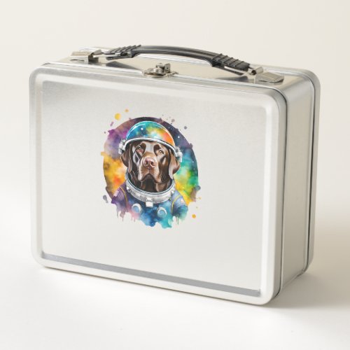 Rainbow Galaxy Astronaut Chocolate Labrador   Metal Lunch Box