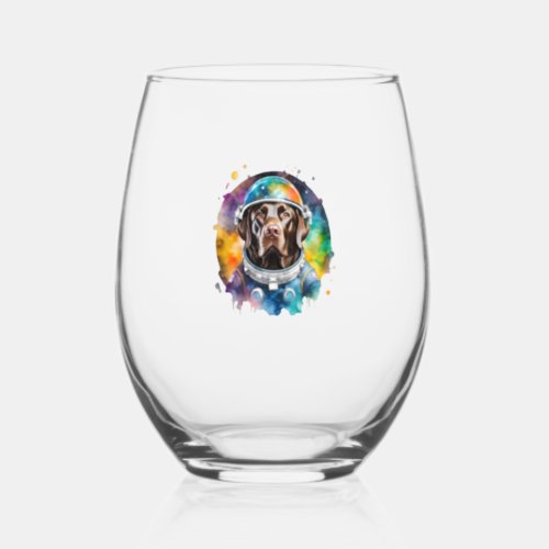 Rainbow Galaxy Astronaut Chocolate Labrador   Stemless Wine Glass