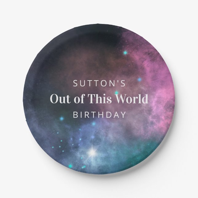 Rainbow Galaxy Birthday Paper Plates (Front)