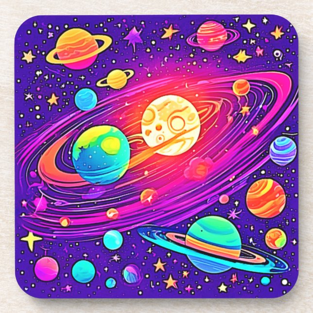 Rainbow Galaxy: Cartoon Fun Beverage Coaster (Front)