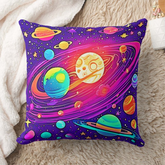 Rainbow Galaxy: Cartoon Fun Throw Pillow (Blanket)