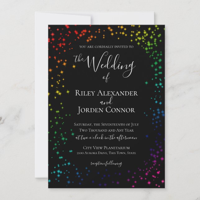 Rainbow Galaxy Starry Sparkle Wedding Invitation (Front)