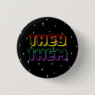 Rainbow Galaxy They /Them Pronouns Button