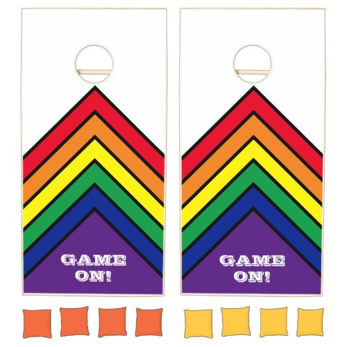 Rainbow Game on Cornhole Set _ Chevron Stripes