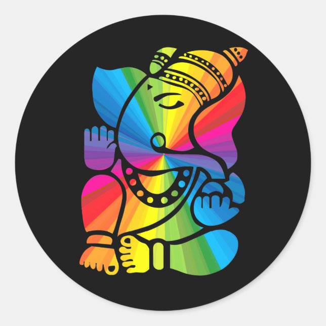 Rainbow Ganesha Classic Round Sticker (Front)