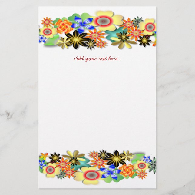 Rainbow Garden Fantacy Floral Stationery (Front)