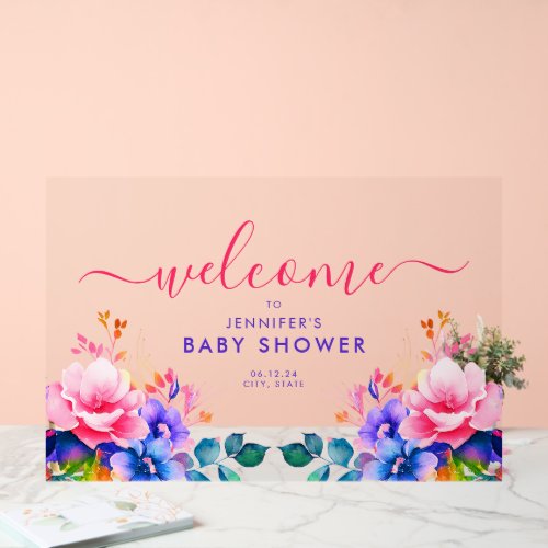 Rainbow GARDEN FLORAL Baby Shower Welcome  Acrylic Sign