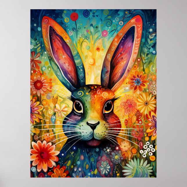 Rainbow Garden Rabbit Bunny Poster (Front)