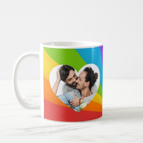 Rainbow Gay Couple Photo in Heart Romantic Love Coffee Mug